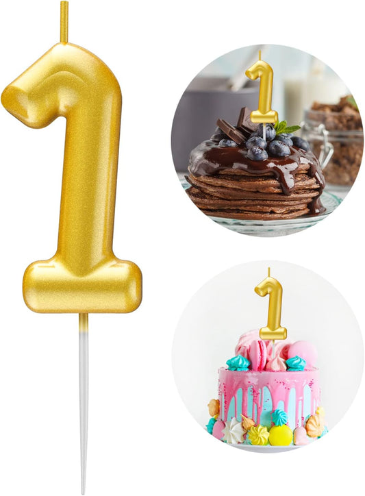 Gold Number 1 Candle Happy Birthday 3D Number Candles for Birthday Cake Party Decoration Wedding Anniversary Celebration Supplies