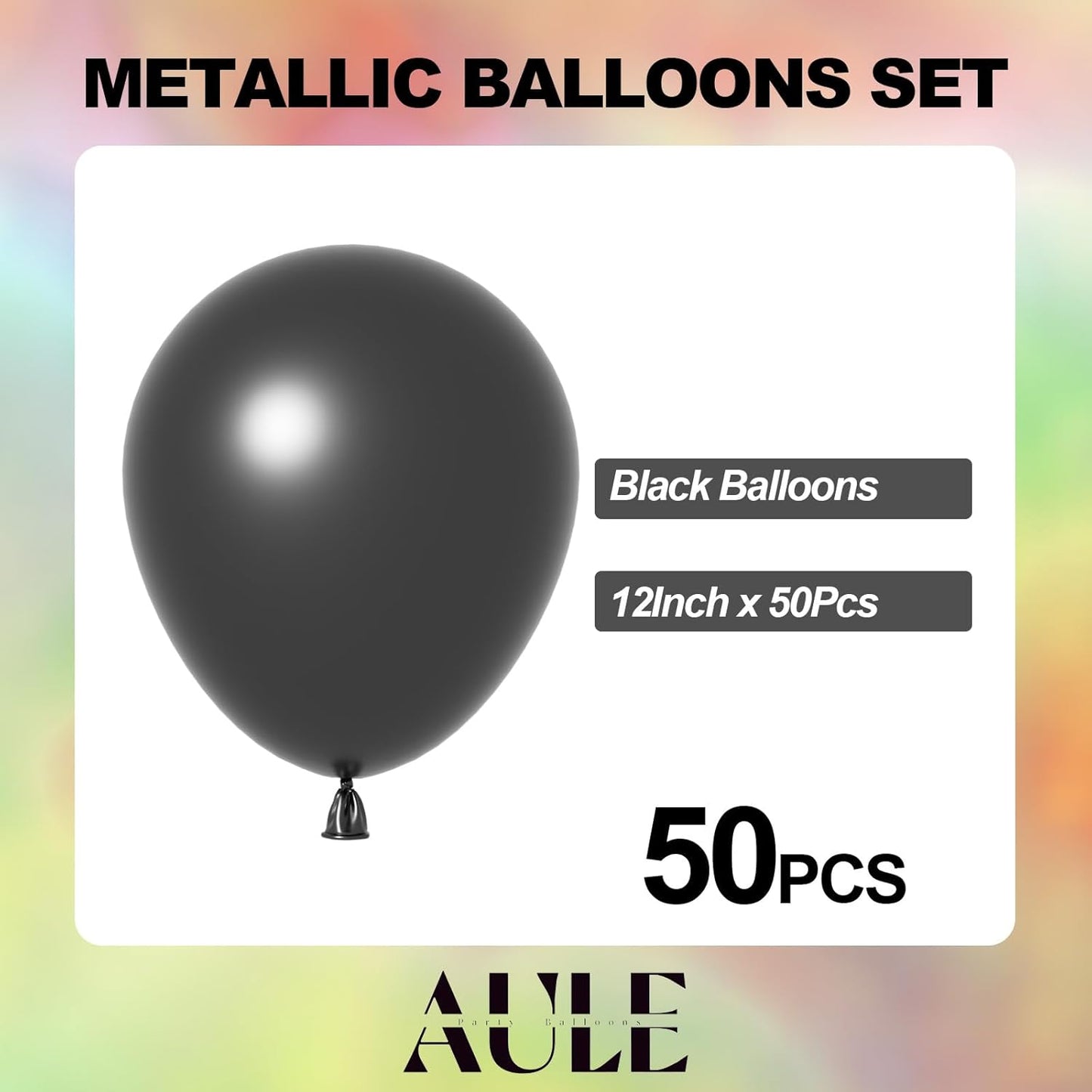 AULE Black Metallic Balloons 12 inch 50 Pcs Black Latex Balloons Chrome Helium Shiny Thicken Balloon Perfect Party Decoration for Happy Birthday Bridal Shower Graduation