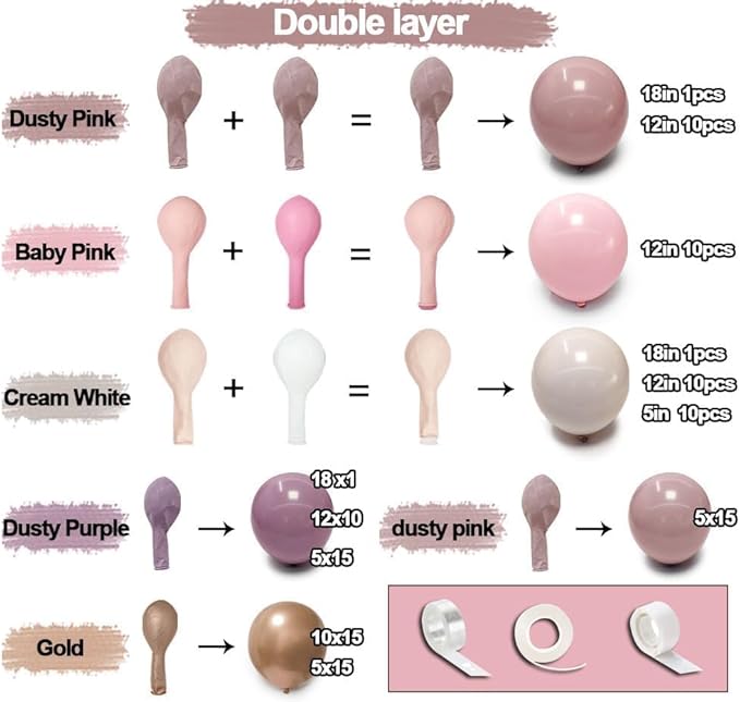 Dusty Purple Pink Balloon Garland Double Stuffed Boho Lavender Sand White Pastel Pink Lilac Gold Balloons Arch Kit for Wedding Birthday Bridal Baby Shower Floral Butterfly Party Decoration