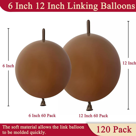 Brown Link Balloons 6 Inch 12 Inch 120 Pcs Latex Linking Balloons for Birthday Wedding Party Festival Decorations