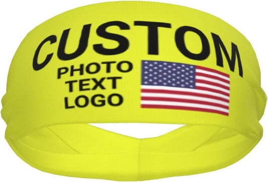 Custom Sports Headband Sweatband Bandana Add Your Photo Logo Text Number, Bulk Customized Unisex Sports Moisture Wicking Breathable Elastic