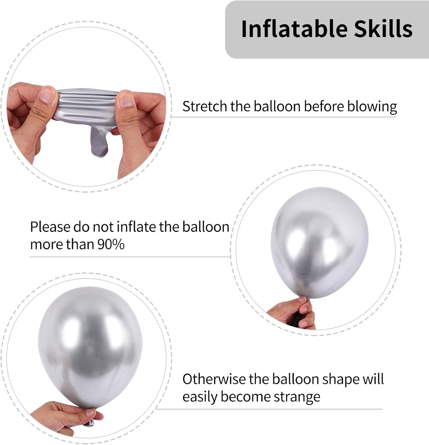 RUBFAC 92pcs Silver Balloons Different Sizes 5/10/12/18 Inch Metallic Silver Balloon Garland for Happy New Year Decorations Birthday Wedding Baby Shower Graduation Party Decorations