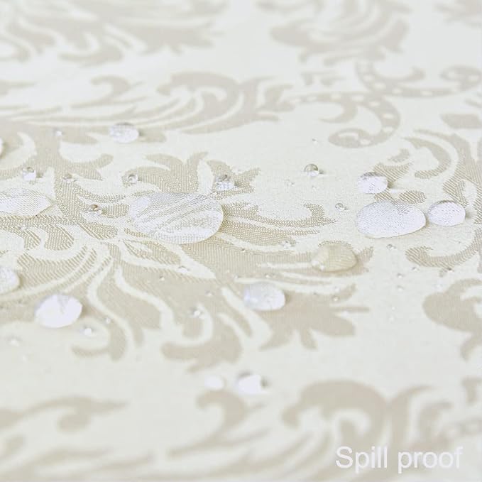 SASTYBALE Rectangle Tablecloth Beige Damask Table Cloth Jacquard Spill Proof Wrinkle Resistant Soft Polyester Oblong Table Cover for Kitchen Parties(60 * 84 Inch)