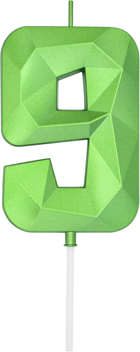 DERVENTA Large Birthday Candle Number 3D Green 3.7 inch Party Celebration Anniversary Decoration Cake Topper 1 Piece (Number 9 Green)