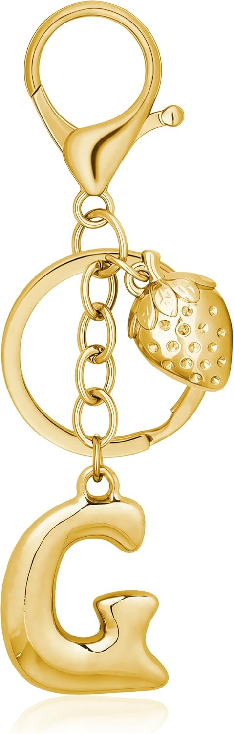 Gold Bubble Heart Initial Bag Charms for Handbags – Cute Initial Letter Keychain for Women, Purse Charms, Gold Gift