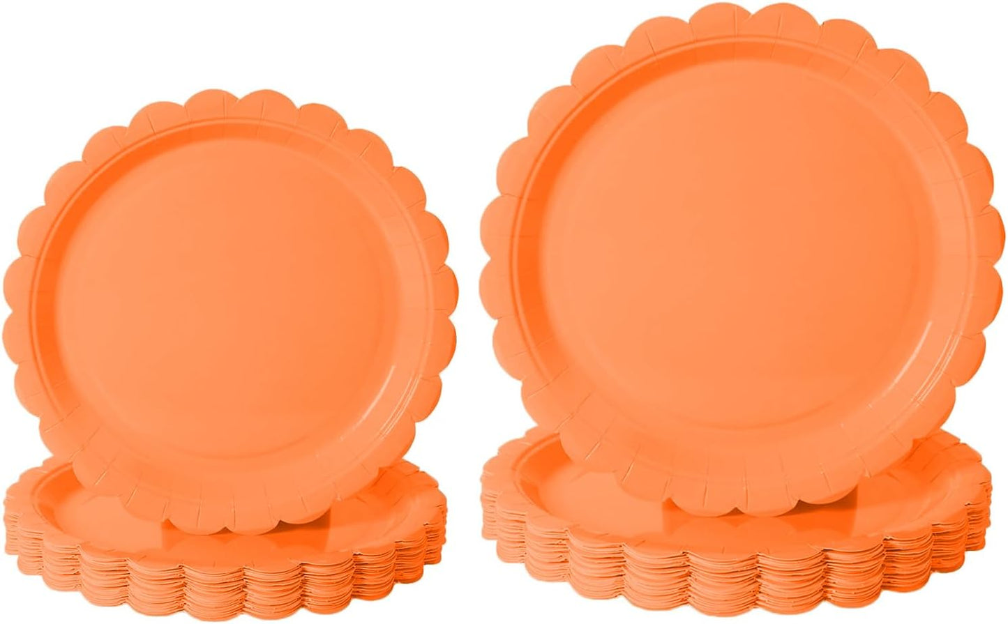 BEFORYOU 50PCS Scalloped Disposable Paper Plates Dessert Cake Party Plates for Baby Shower, Wedding,Bridal Shower Birthday Party Supplies (Orange, 7IN and 9IN)