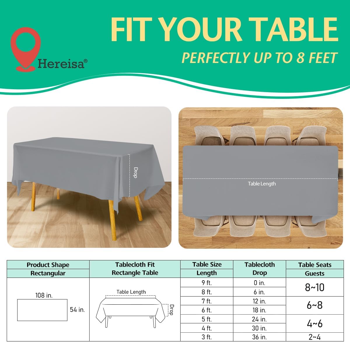 Disposable Silver Plastic Tablecloth 54x108 Inch, 10-Count Waterproof Rectangle Table Cover for Events, Catering
