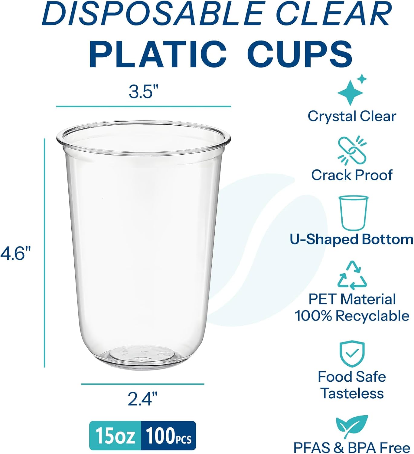Homestockplus 15 oz Clear PET Plastic Cups 100 Pack - U-Shaped Disposable Open-Top Plastic Cups, Crystal Clear Ice Coffee Cups To Go for Iced Coffee, Smoothies, Bubble Tea & Outdoor Gatherings