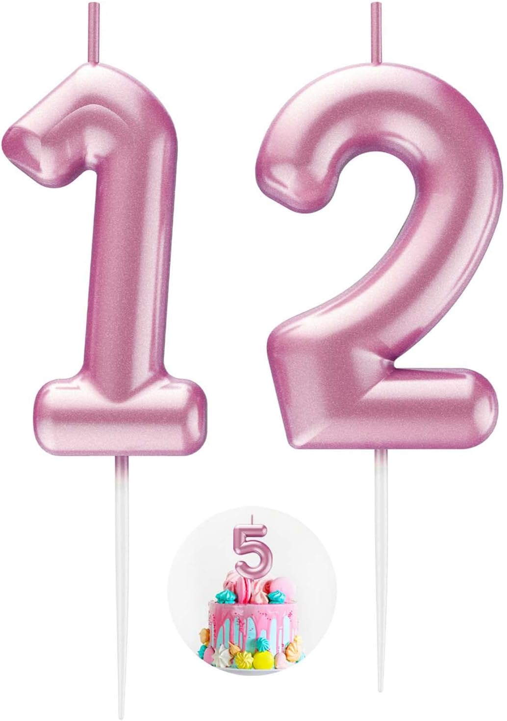 Pink Number 12 Candle Happy Birthday 3D Number Candles for Birthday Cake Party Decoration Wedding Anniversary Celebration Supplies