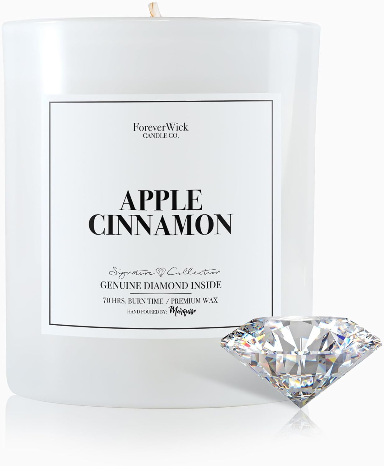 Apple Cinnamon Surprise Candle with Diamond Inside | Foreverwick Candles | Scented Soy Candles Gifts for Women Aromatherapy Candle Wax | Romance Candles All-Natural Organic Soy Candle 14oz | 70h