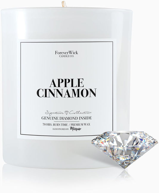 Apple Cinnamon Surprise Candle with Diamond Inside | Foreverwick Candles | Scented Soy Candles Gifts for Women Aromatherapy Candle Wax | Romance Candles All-Natural Organic Soy Candle 14oz | 70h