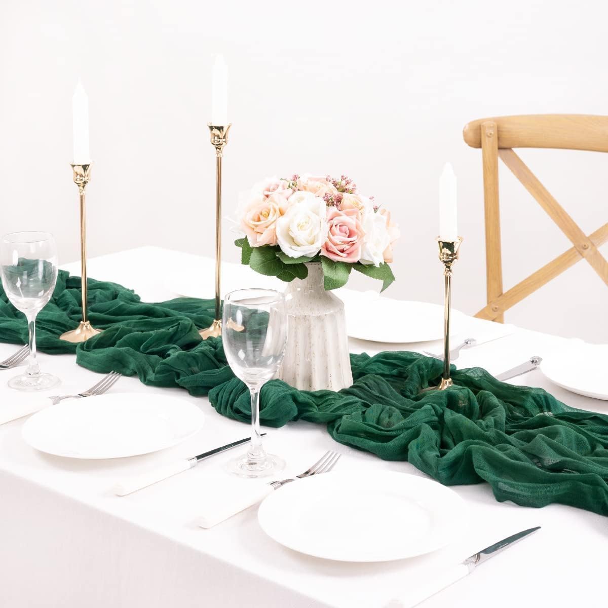 MLMC Emerald Green Cheesecloth Table Runner Boho Dark Green Cheese Cloth Table Runner 13.3ft Sheer Gauze Cheesecloth Fall Table Decorations for Home Party Christmas Fall Decor