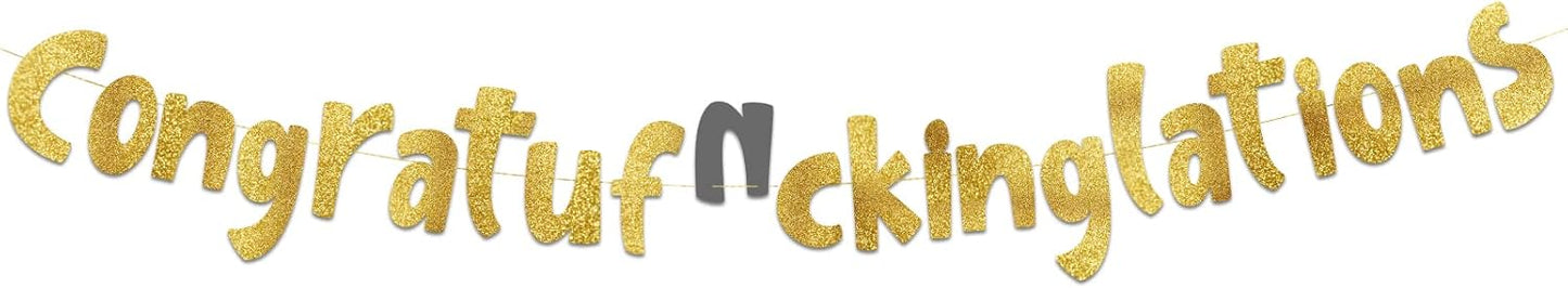 Congratulations Gold Glitter Banner - Retirement and Graduation Party Favors and Supplies - Promotion Party Decorations