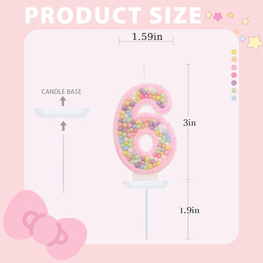 Pink Birthday Candles - Number 6 Candle, Colorful Macaron Candles, 6 Cake Topper, Pink Birthday Decorations, Sweet Theme Birthday Party Supplies
