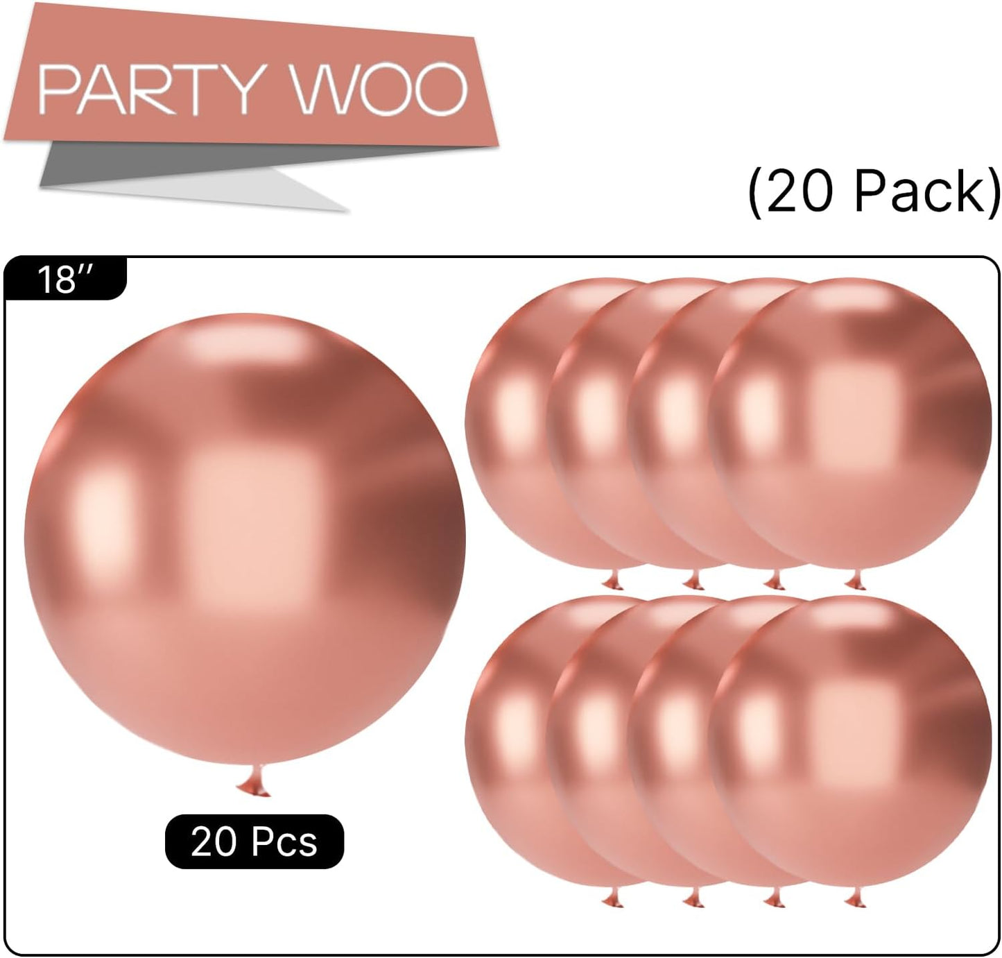 PartyWoo Metallic Rose Gold Balloons, 20 pcs 18 Inch Rose Gold Metallic Balloons, Rose Gold Balloons for Balloon Garland Arch as Bachelorette Party Decorations, Wedding Decorations, Rose Gold-G107