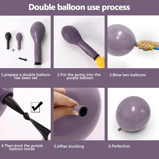 Dusty Purple Balloons Double Stuffed Dark Purple Balloons 18/12/5 Inch Retro Lilac Pastel Lavender Balloon Garland Arch for Wedding Birthday Baby Shower Bridal Shower Mother's Day Party Decorations
