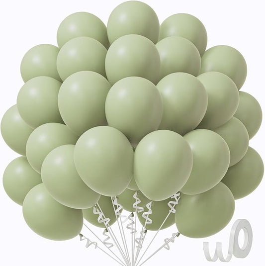 Sage Green Balloons 12 inch, Dusty Green Balloons 50pcs Party Balloons for Wedding Engagement Bridal Baby Shower Birthday Party Decorations