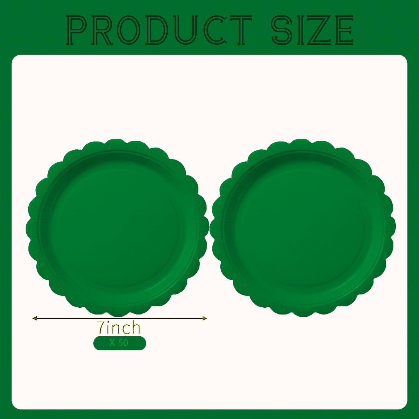 BEFORYOU 50PCS Scalloped Disposable Paper Plates Dessert Cake Party Plates for Baby Shower, Wedding,Bridal Shower Birthday Party Supplies (Green, 7IN)