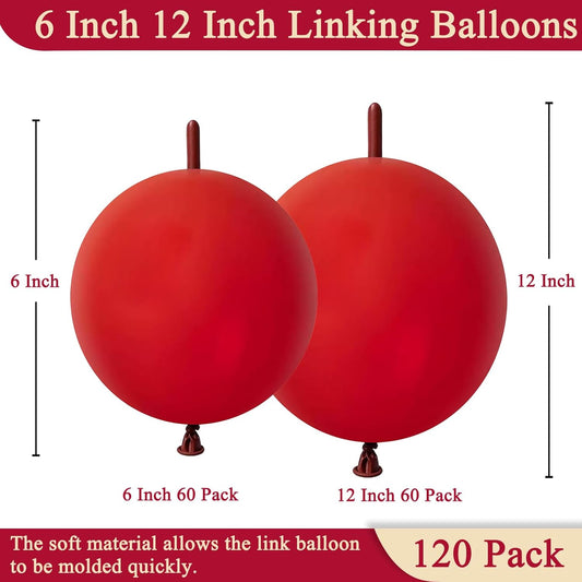 Dark Red Link Balloons 6 & 12 Inch – 120 Pcs Latex Linking Balloons for Wedding & Party Decor