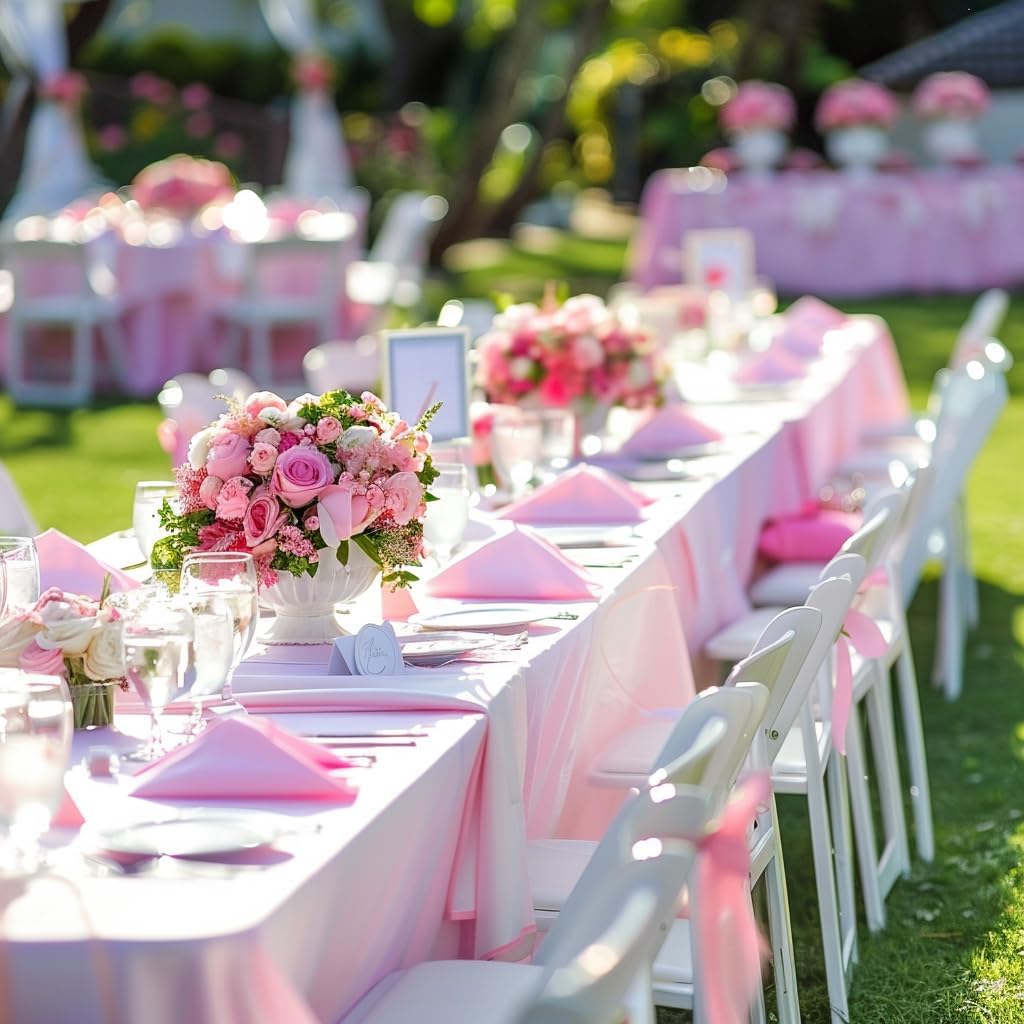 Rectangle Tablecloth 6FT – Pink Fitted Spandex Table Cover, Wrinkle-Free, Stretch Fabric with Elastic Edges for Wedding, Banquet, Party, Buffet, Birthday,Restaurant