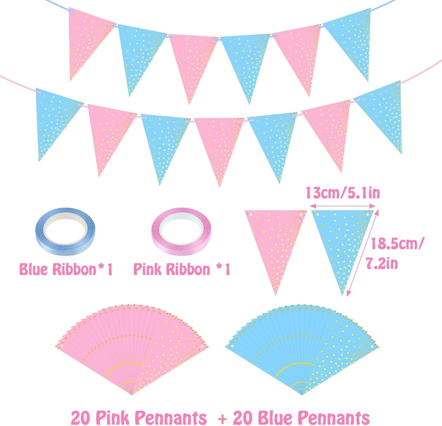 ASTARON 4 Pack Gender Reveal Bunting Blue & Pink Banner for Gender Reveal Party Supplies Baby Shower Decorations Boys Girls Birthday Party Decorations