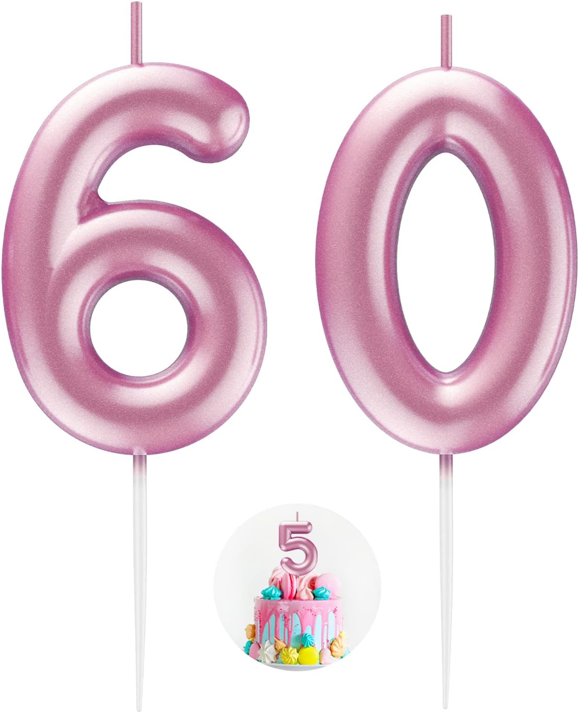 Pink Number 60 Candle Happy Birthday 3D Number Candles for Birthday Cake Party Decoration Wedding Anniversary Celebration Supplies