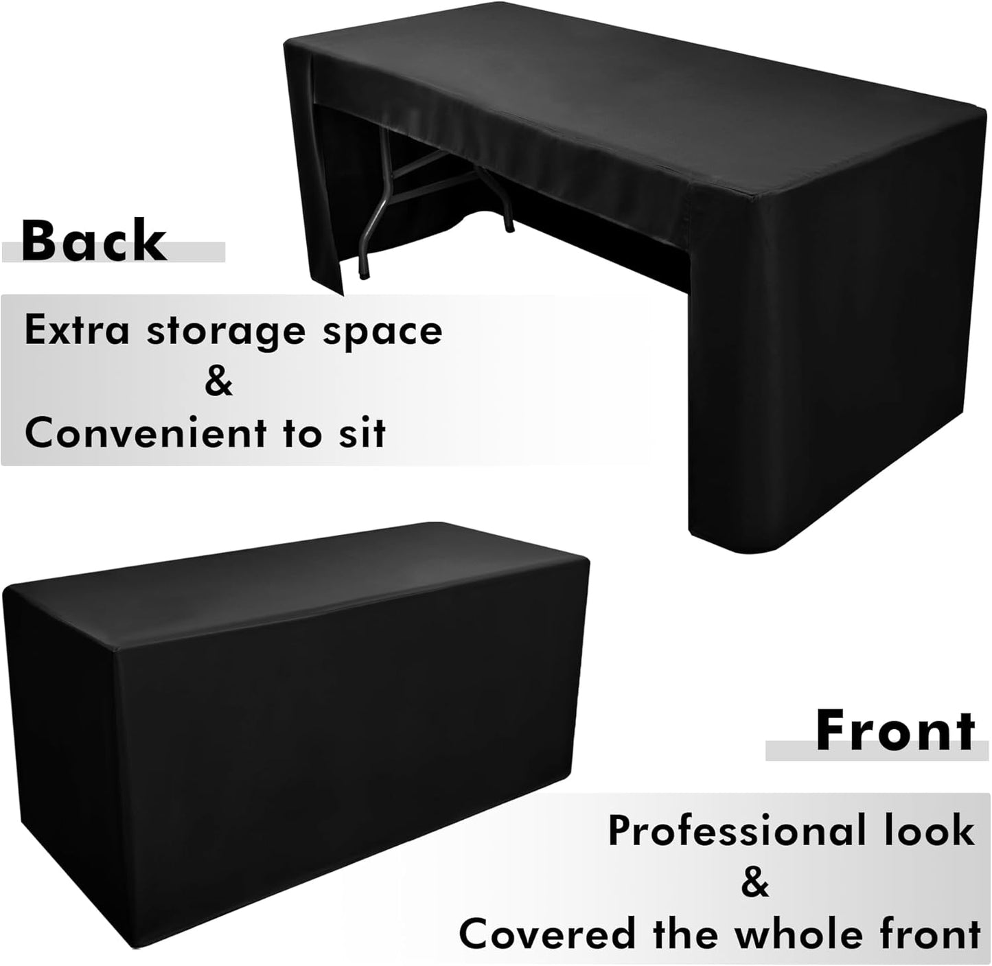 Nasitos 2 Pack Fitted Black Tablecloth for 4 Foot Tables - Open Back Washable Fabric Table Topper for Trade Show, Craft Show, Events, Vendor Booth