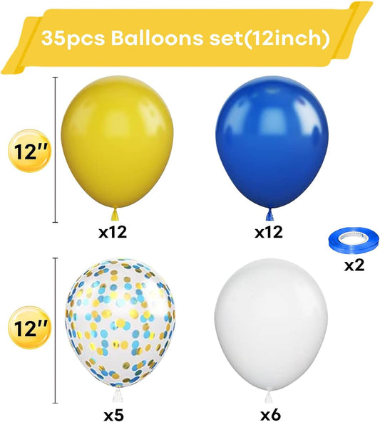 Togvu Yellow Blue Balloons, 12 Inches Blue Yellow White Balloons with Confetti Balloons Dark Blue Latex Balloon Helium for Kids Birthday Graduation Baby Shower Socer Party Decoration