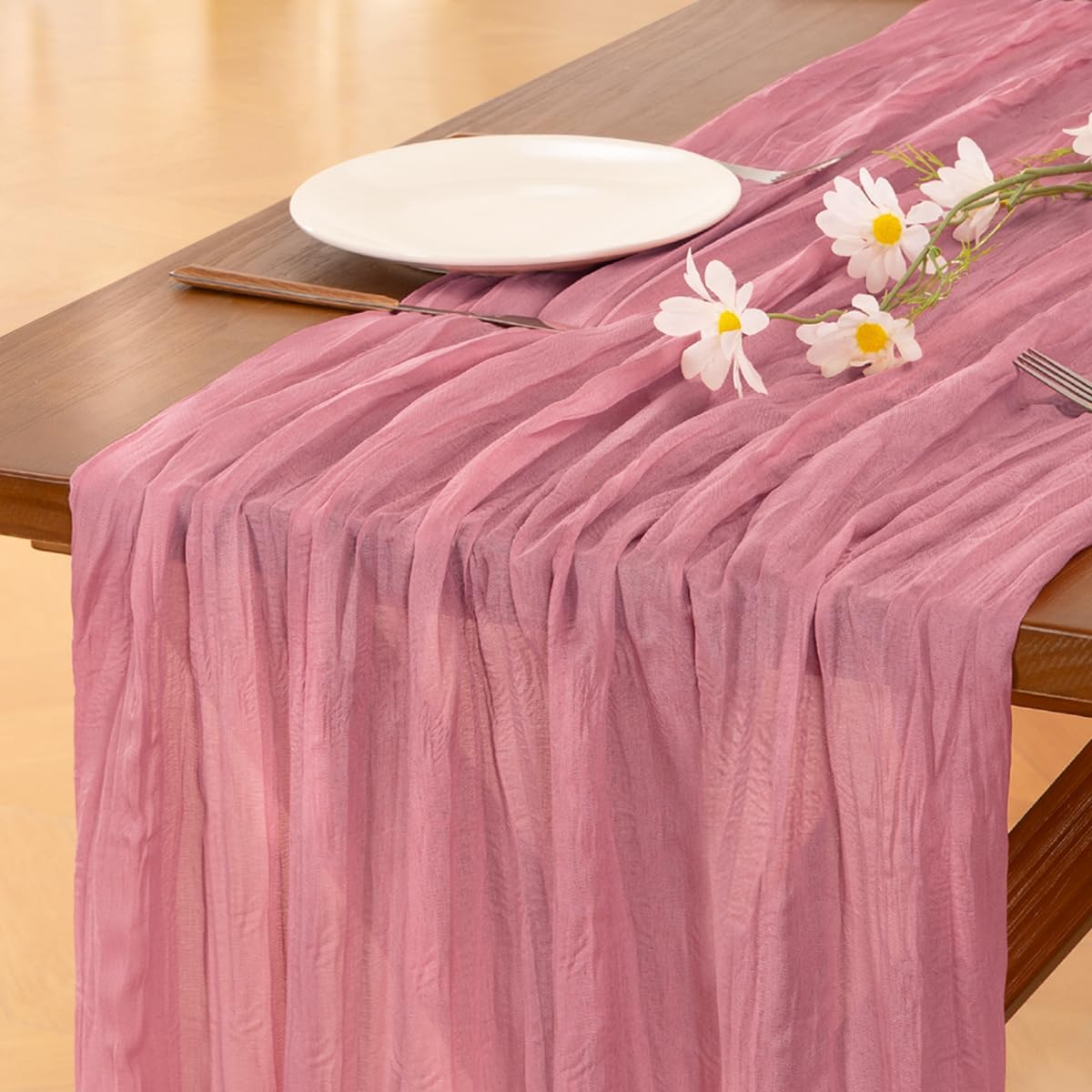 Socomi 6pcs Mauve Fall Thanksgiving Cheesecloth Table Runner Boho Rustic Gauze 120 inch 10FT Cheese Cloth Runner for Wedding Party Baby Shower Birthday Home Decor Holiday Decorations