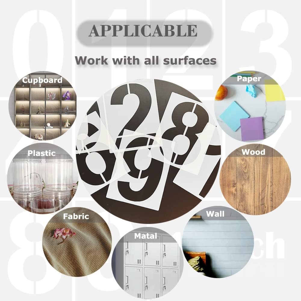 8 Inch Large Number Stencils Kit 0-9 Address Number Stencil Set Reusable Plastic Number Painting Templates Stencils for Address Number Mailbox Signs Road Parking Lot Door Trucks Painting Stencils