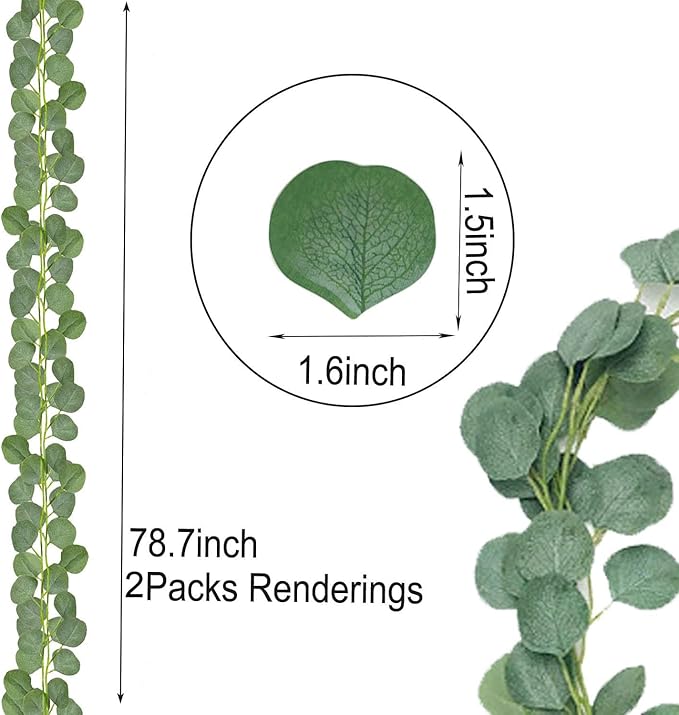 Eucalyptus Garland,Artificial Eucalyptus Leaves Table Greenery Garland Wreath Vines for Wedding Party Table Fireplace Bedroom Wall Room Decor (4PCS)