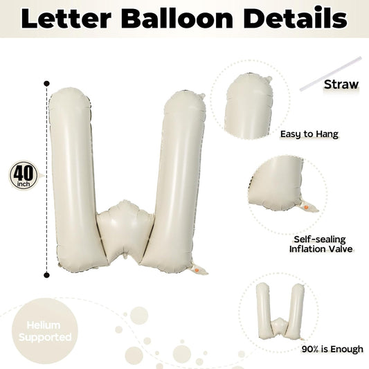 Beige WILD Balloons for Wild One Party Decorations, 40 Inch Cream White Sand WILD Balloon Letters, Ivory Alphabet WILD Balloon for Kids Boys Girls Two Wild Birthday Baby Shower Party Decorations