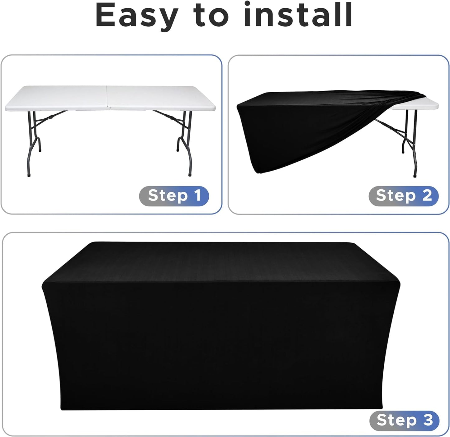 Nasitos Spandex Fitted Table Clothes, 4 Pack - 48 x 24 Inch - Black Rectangle Tablecloths for 4 Foot Tables, Fabric Table Cover Protector for Folding Table, Parties, Craft Show, Trade Show