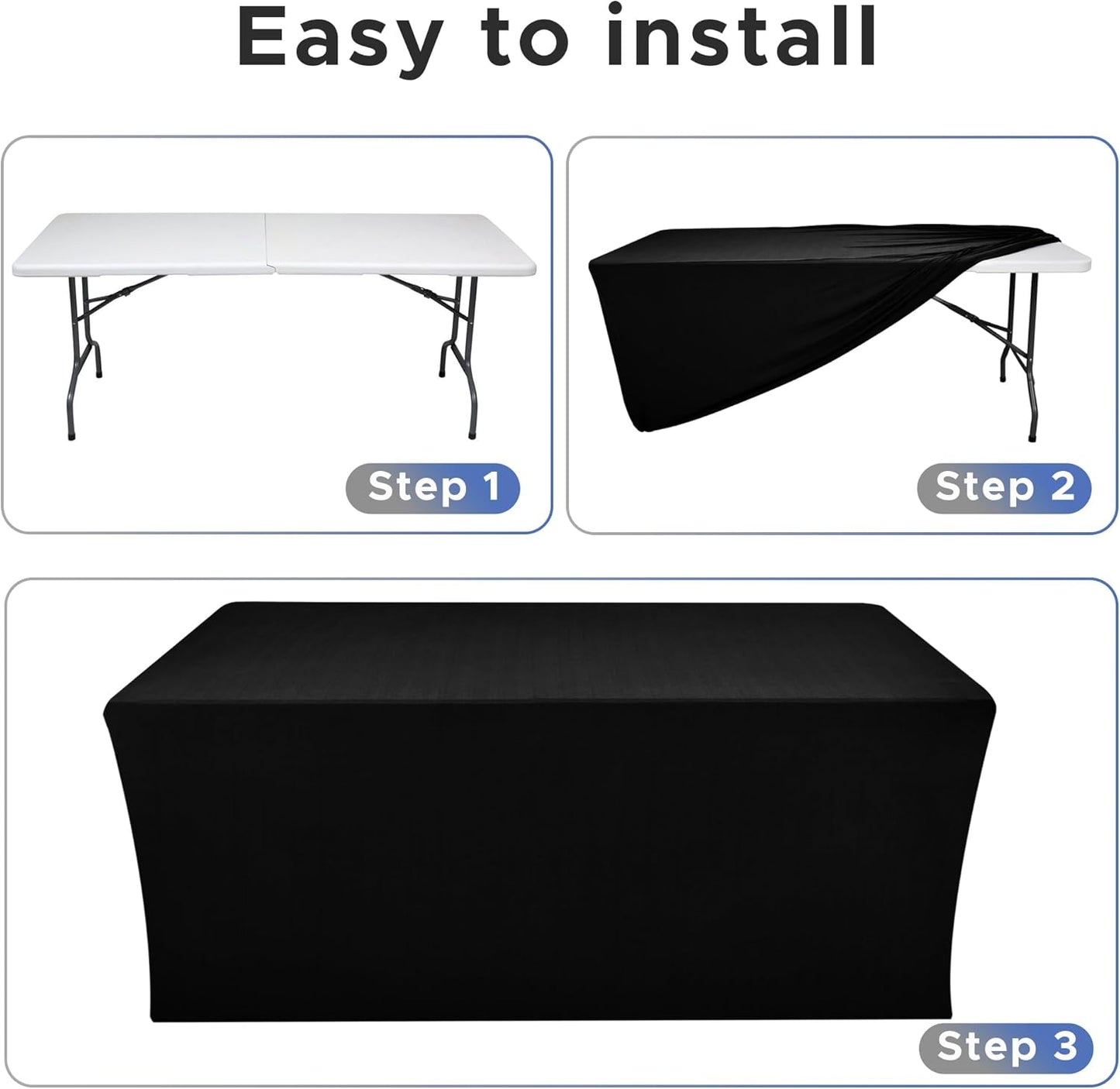 Nasitos Black Fitted Table Covers for 8 Foot Tables - 96 x 30 Inch - 4 Pack Stretch Spandex Rectangle Table Clothes, Fabric Tablecloths for Folding Table, Parties, Trade Show, Birthday