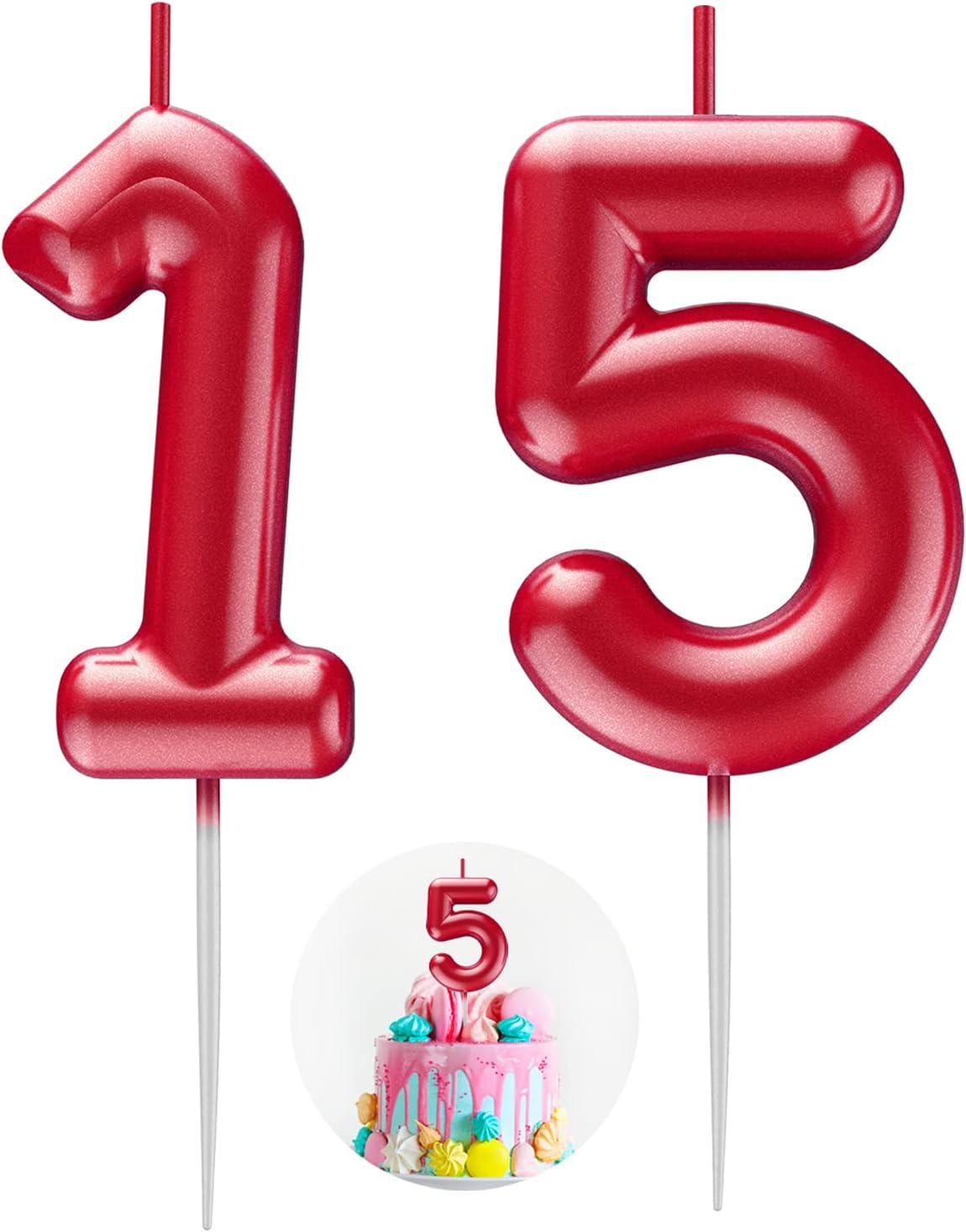 Red Number 15 Candle Happy Birthday 3D Number Candles for Birthday Cake Party Decoration Wedding Anniversary Celebration Supplies