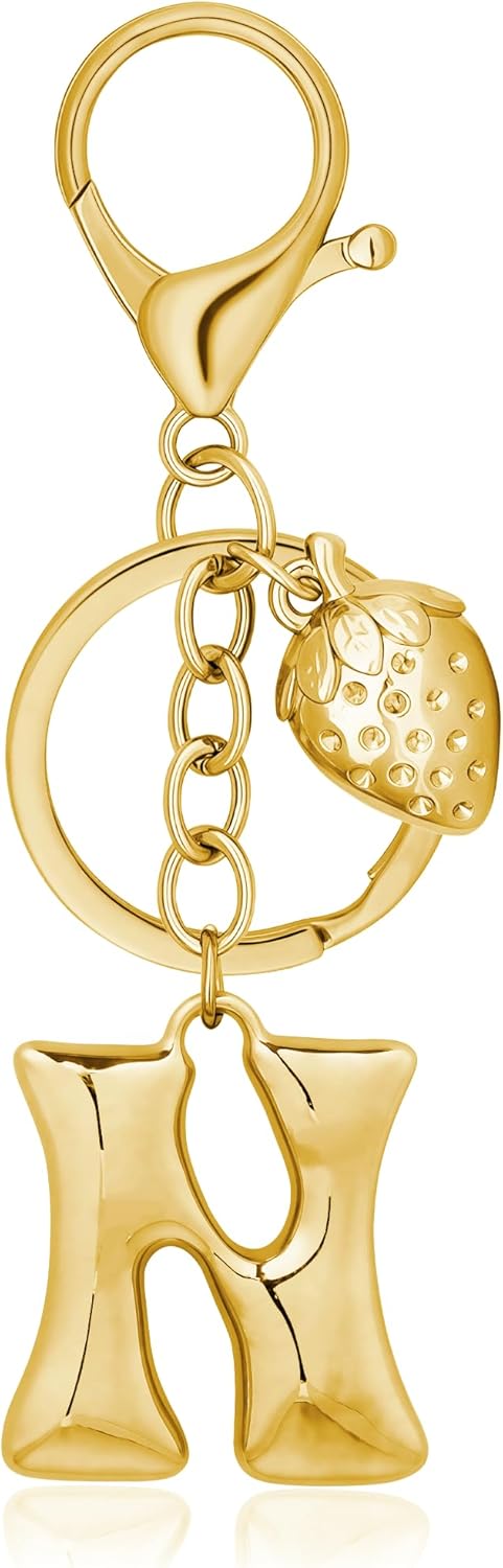Gold Bubble Heart Initial Bag Charms for Handbags – Cute Initial Letter Keychain for Women, Purse Charms, Gold Gift