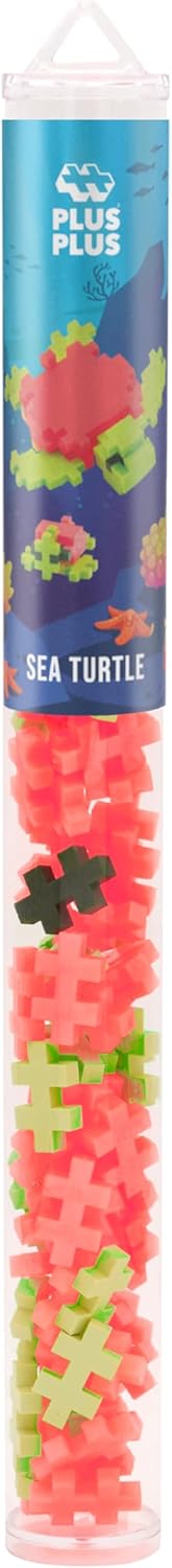 PLUS PLUS 3D Animal Figure Building Block Set, 70 Mini Interlocking Puzzle Pieces, Fun Stem Toys for Kids - Sea Turtle Maker Tube