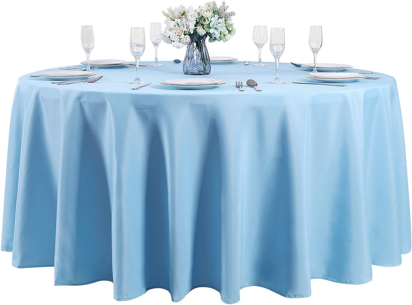 Cupuamon 120 inch Round Tablecloth Washable Polyester Table Cloth Decorative Table Cover for Wedding Party Dining Banquet（120 inch,Blue Mist）