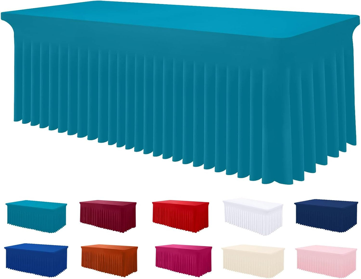 Smiry Spandex Tablecloth, Elastic Fitted Stretch Tablecloth for 6FT Rectangle Tables, Waterproof Washable Table Cover Skirt for Outdoor, Wedding, Banquet & Parties (Turquoise, 72Lx30Wx30H Inch)