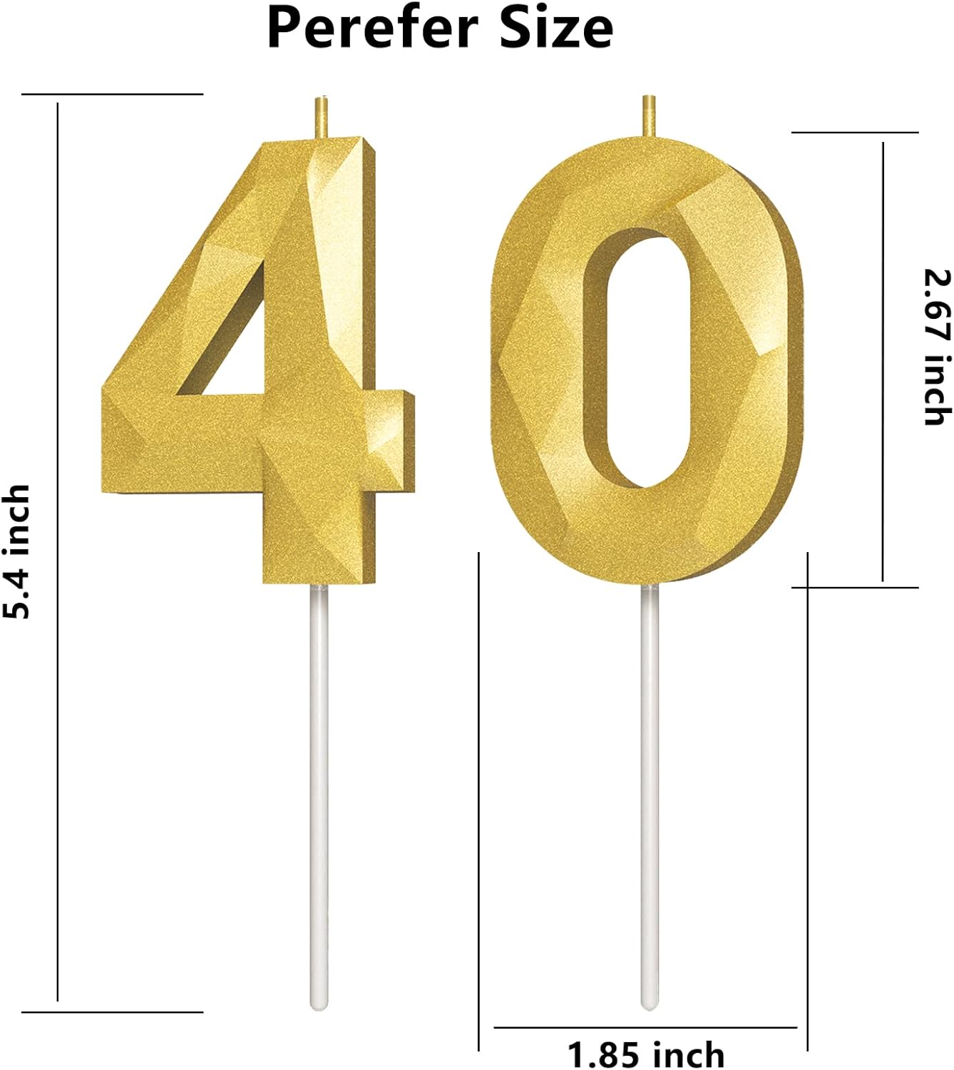 Number Birthday Candles(40 Candle Gold) 3D Diamond Shape Number Happy Birthday Cake Candles for Birthday Party Wedding Decoration Reunions Theme Party