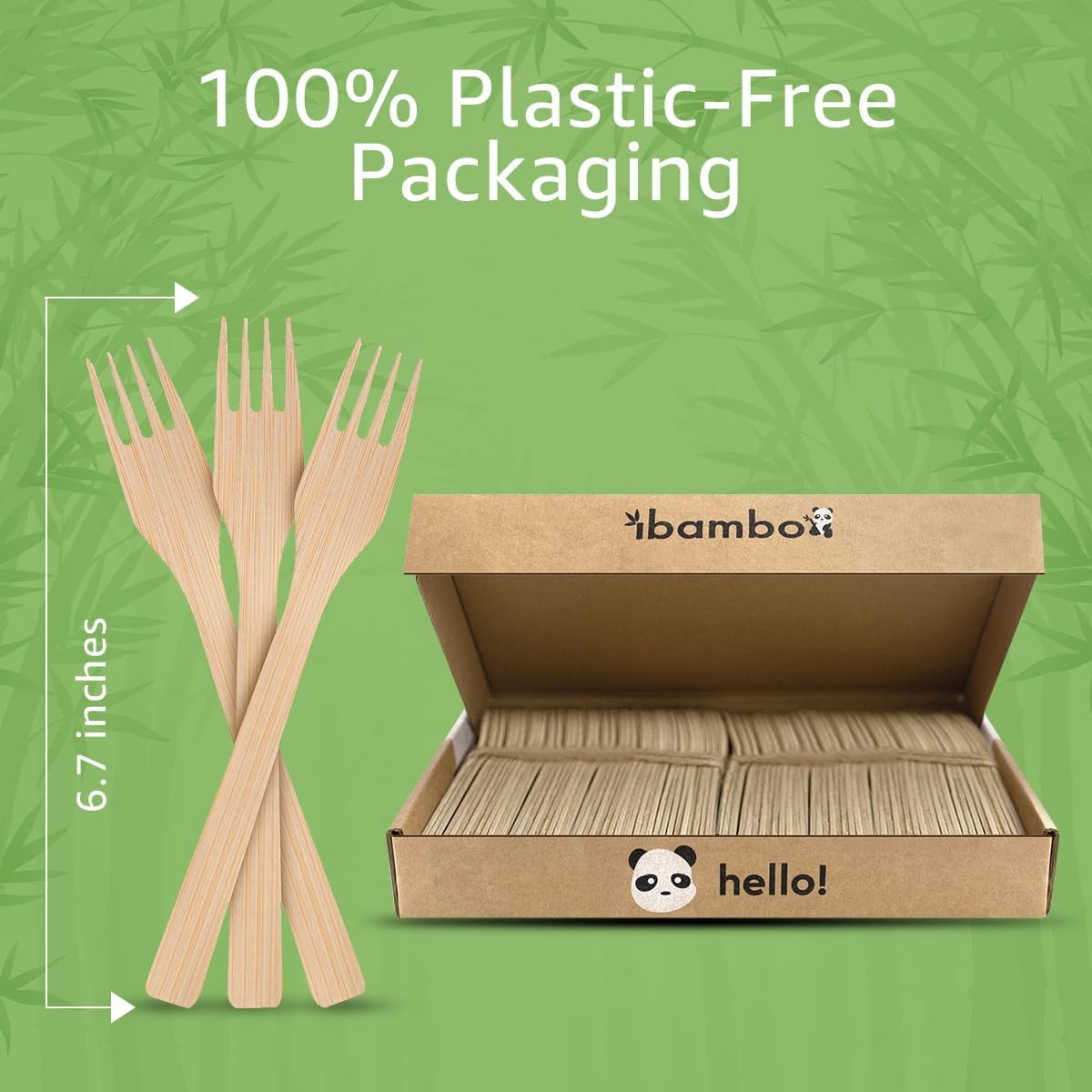 Ibambo 100% Bamboo Forks Set - High End Disposable Cutlery (100 Biodegradable Forks) | Reusable or Disposable Bamboo Utensils | Compostable FSC Certified Flatware for Weddings, Camping, Parties
