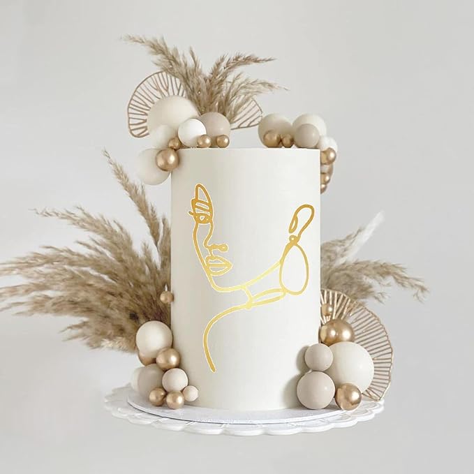 Personalized Lady Cake Topper Decorations Acrylic Minimalist Art Lady Gold Face Cake Topper Vintage Artificial Rose Flower Wedding Cake Toppers for Birthday Party Wedding Bridal Shower