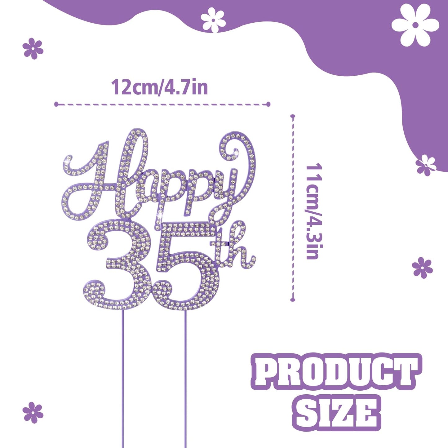 Happy 35th Birthday Purple Rhinestone Cake Topper - 35th Birthday/Anniversary,Cheers to 35 Years Old Bday Party Metal Sparkly Centerpieces Decorations.