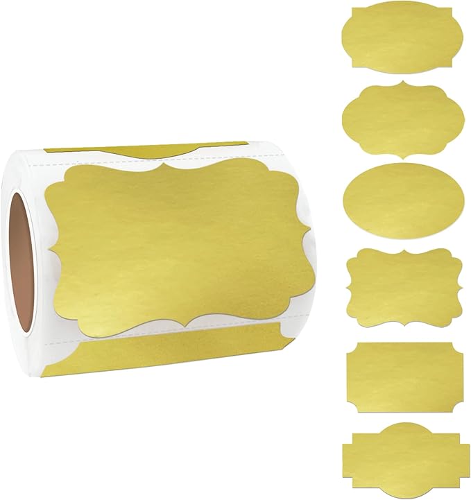 Yeachlaing Gold Labels - 250 PCS 3" x 2" Fancy Shape Stickers for Storage Box or Food Jars