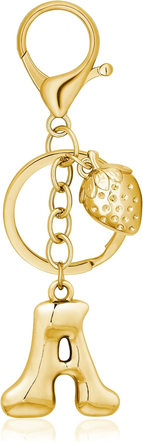 Gold Bubble Heart Initial Bag Charms for Handbags – Cute Initial Letter Keychain for Women, Purse Charms, Gold Gift