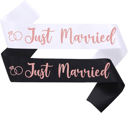 2 Pcs Bride to Be Sash and Groom to Be Sash Just Married Bachelorette Party Sashes for Wedding Bridal Shower Decorations Engagement Gifts,White Rose Gold