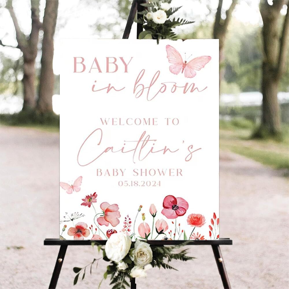 Editable Baby Shower Welcome Sign, Floral, Pastel, Plastic, Full Size, 18 x 12 inches
