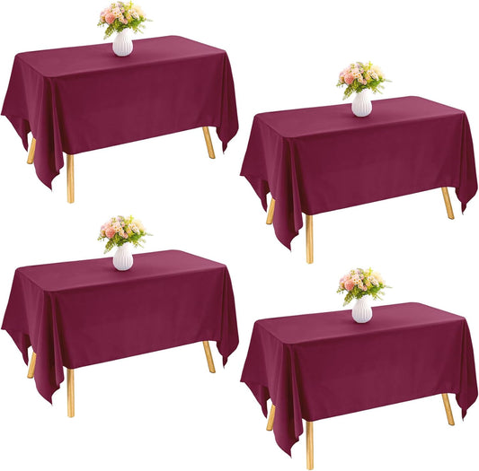 4 Pack Rectangle Tablecloth 60x102 Inch Burgundy Washable Polyester Table Cover for Wedding Dining Table Buffet Parties Banquet Decoration（Burgundy）