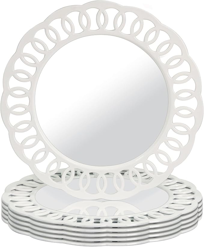 MAONAME 13" White Charger Plates, Plastic Plate Charger with Circle Winding Rim, Round Chargers for Dinner Plates, Mirror Chargers for Table Setting, Wedding, Set of 6