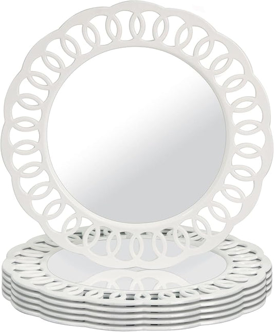 MAONAME 13" White Charger Plates, Plastic Plate Charger with Circle Winding Rim, Round Chargers for Dinner Plates, Mirror Chargers for Table Setting, Wedding, Set of 6